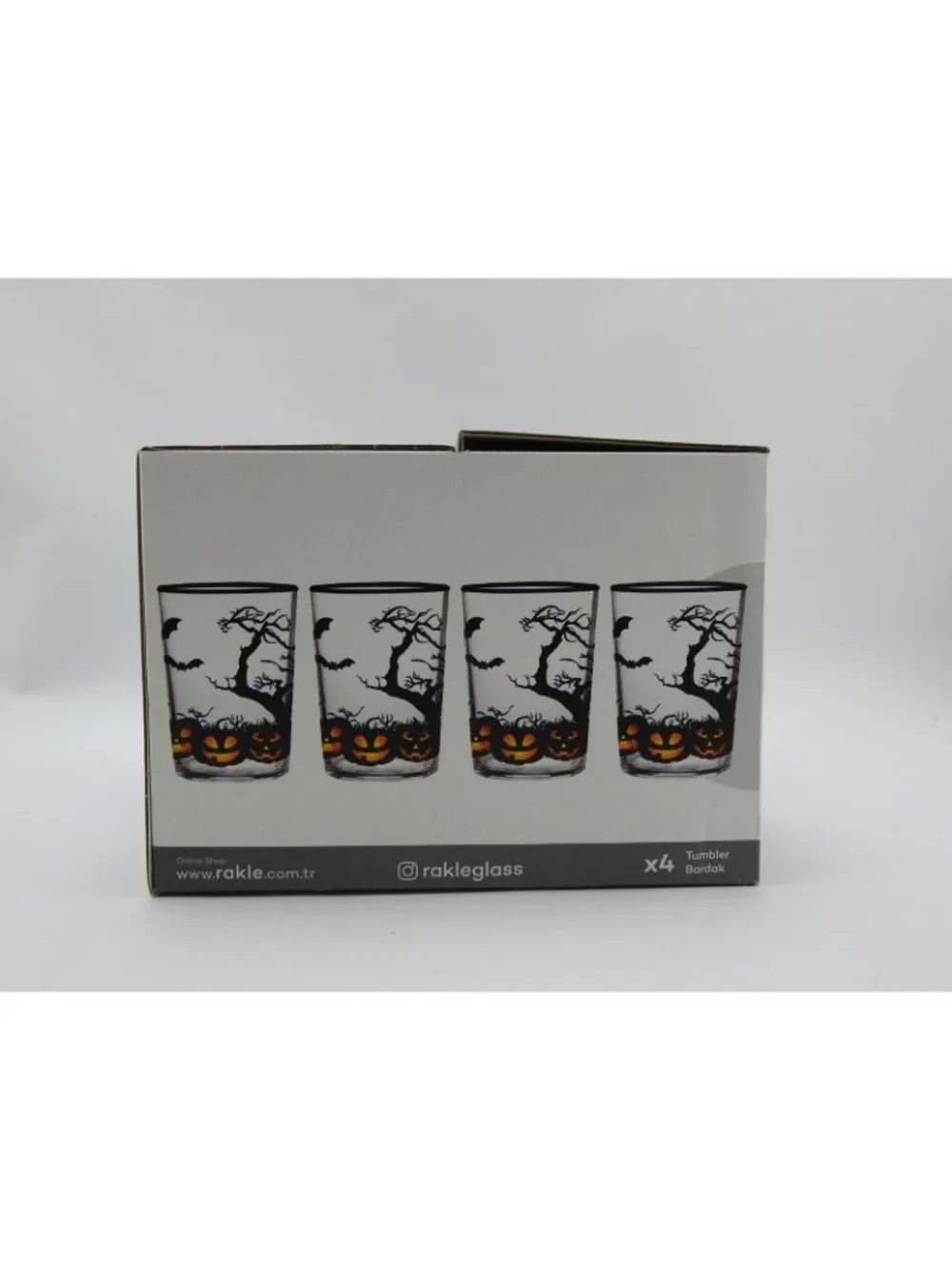 RAKLE Halloween Tumbler Glasses Set of 4 Pumpkins Bats Spooky Trees New
